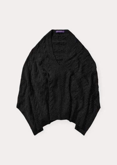 Poncho Ralph Lauren Mujer Negros - Cable Cashmere - EKMQI3458